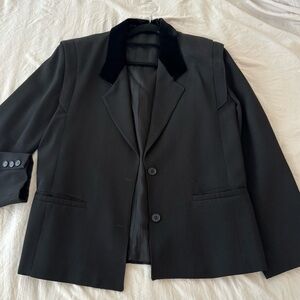 Vintage 80s Custom Black Blazer Velvet Collar Tailored Fit
